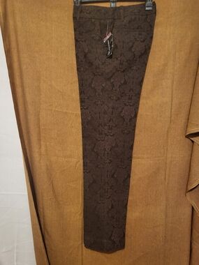 INC International Concepts Dark Brown Damask Slim Dress Pants